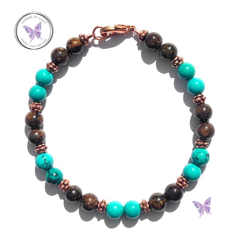 Bronzite & Turquoise Copper Bracelet